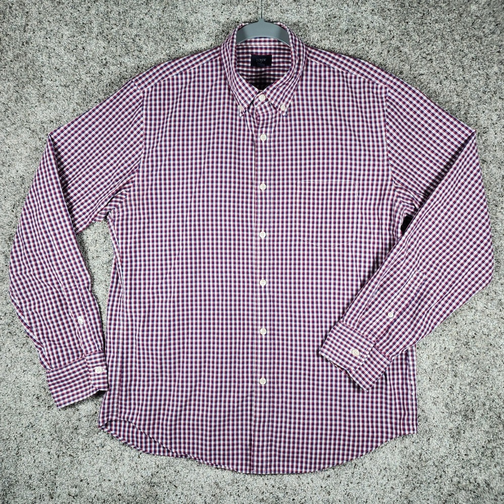 J.Crew Button Down Shirt Mens L Gingham Plaid 100% Cotton Damaged Fair